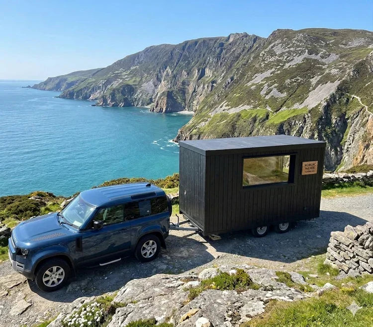 Wood fired box trailer mobile sauna Ireland by Irish Sauna Company