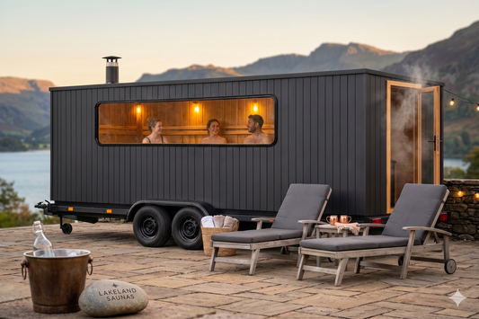 The Atlantic 12-14 person flagship mobile sauna, high-capacity commercial wellness unit handcrafted in Mayo, Ireland.